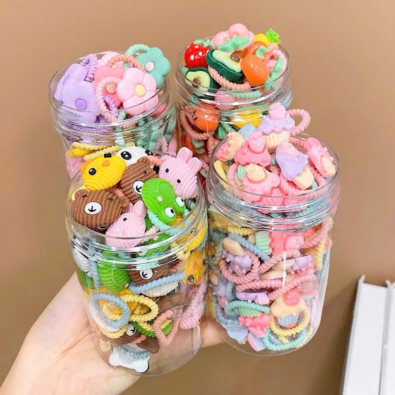 Hộp dây buộc tóc cao su hình trái cây hoạt hình đáng yêu cho bé