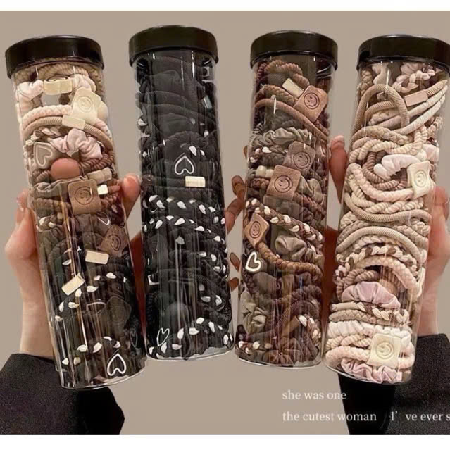 Hộp Dây Thun Cột Tóc Màu Nâu Trà Sang Chảnh Đáng Yêu