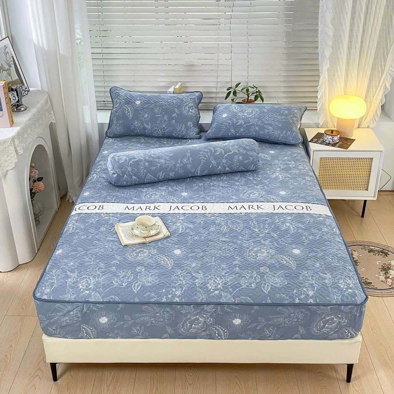 Bộ ga gối cotton đũi Hàn Quốc thoáng mát trần bông 1m6 cao cấp