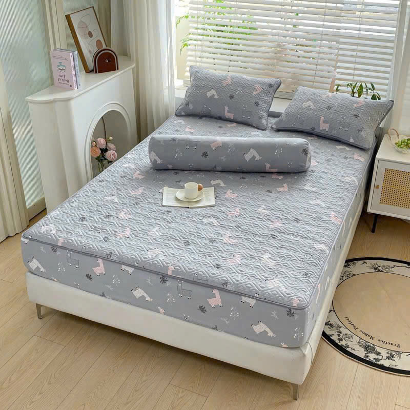 Bộ ga gối cotton đũi Hàn Quốc thoáng mát trần bông 1m6 cao cấp