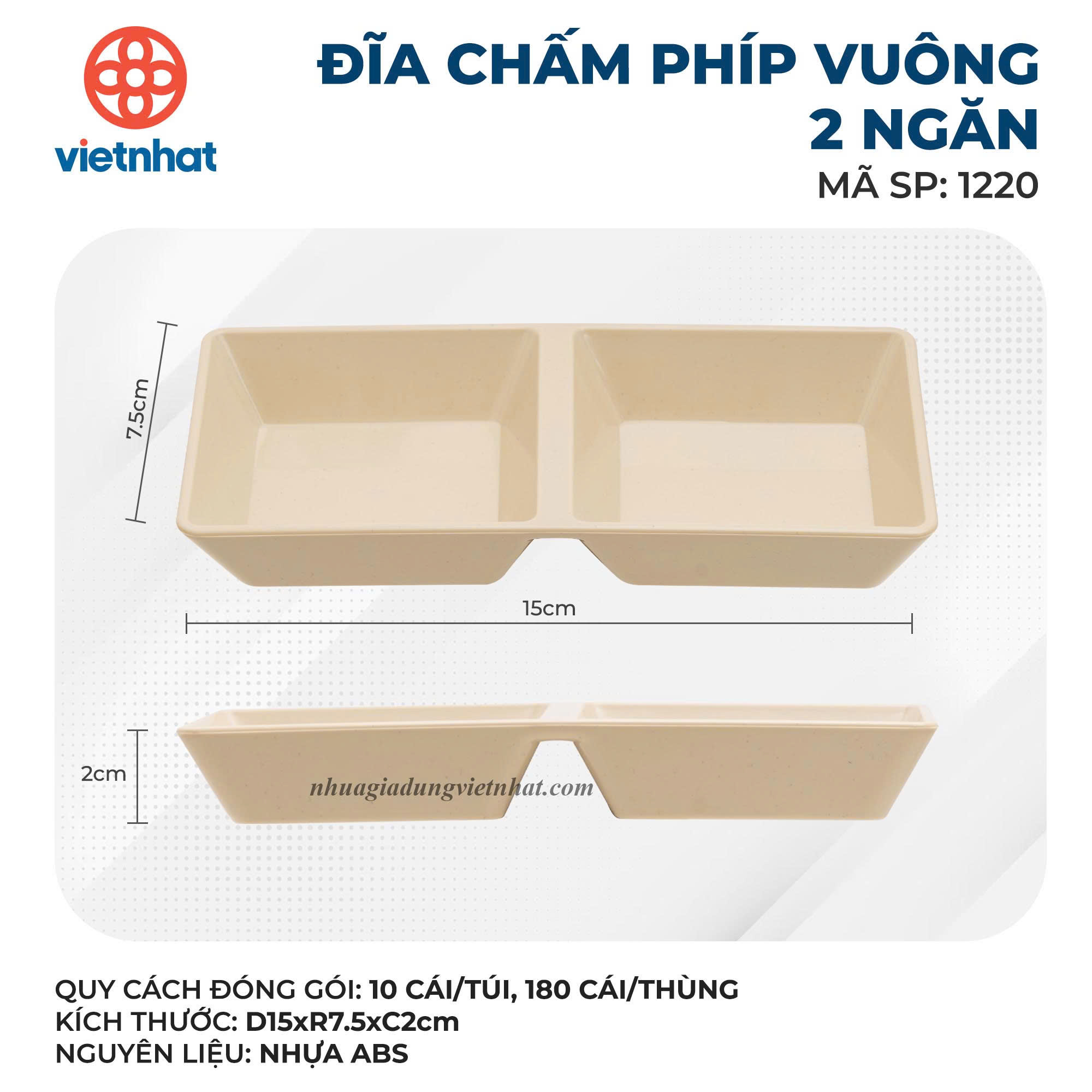 Đĩa chấm phíp vuông 2 ngăn Việt Nhật 1220
