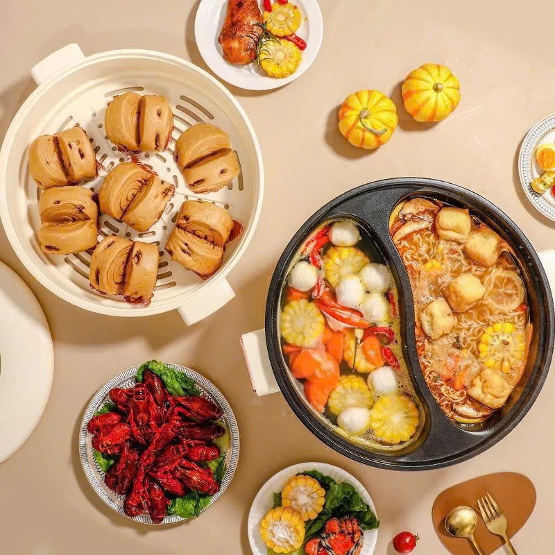 Nồi lẩu điện 2 ngăn tích hợp núm điều chỉnh nhiệt riêng biệt