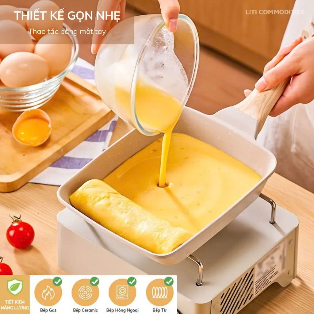 Chảo chữ nhật chống dính đáy từ chiên trứng cuộn tiện lợi size 15x19cm
