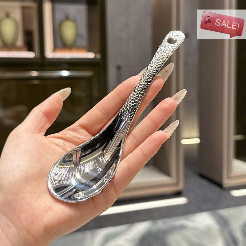 Set 10 muỗng cơm inox bạc cán sần hoạ tiết sang chảnh