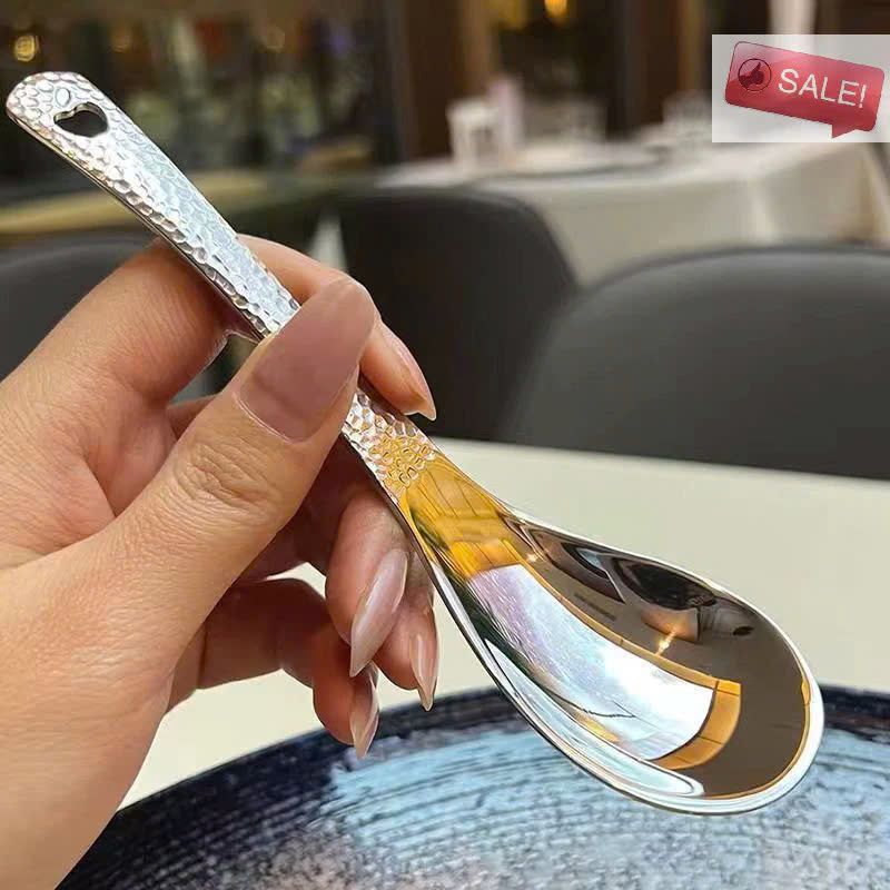 Set 10 muỗng cơm inox bạc cán sần hoạ tiết sang chảnh