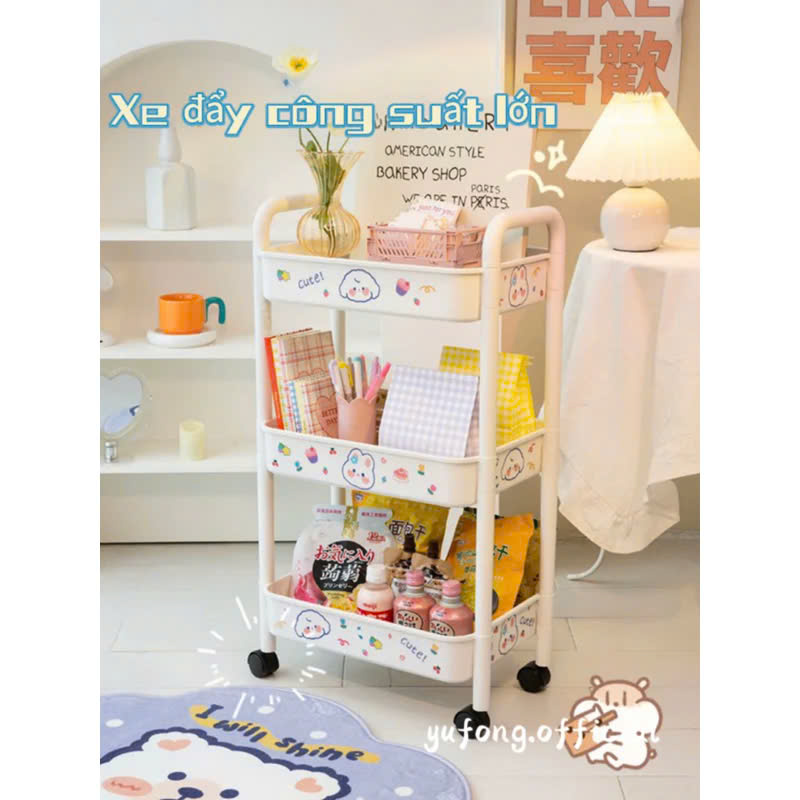Kệ xe đẩy 3 tầng đựng đồ đa năng dễ thương