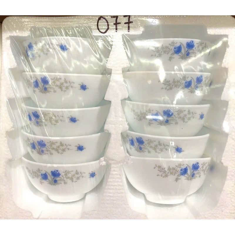 Bộ 10 bát sứ trắng ngọc hoạ tiết nhiều mẫu hoa sang trọng