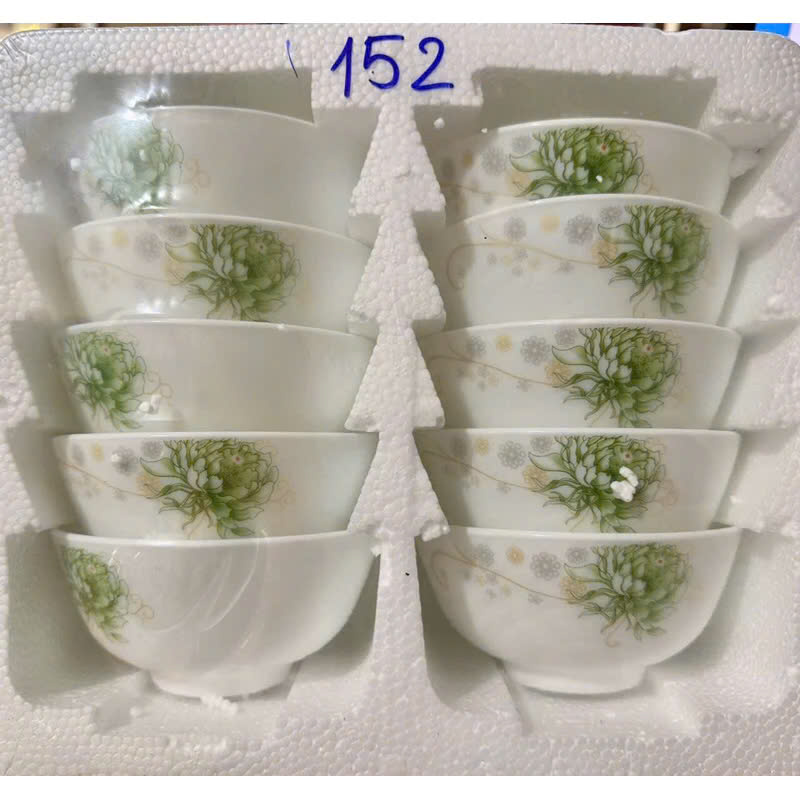 Bộ 10 bát sứ trắng ngọc hoạ tiết nhiều mẫu hoa sang trọng