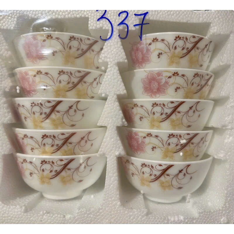 Bộ 10 bát sứ trắng ngọc hoạ tiết nhiều mẫu hoa sang trọng