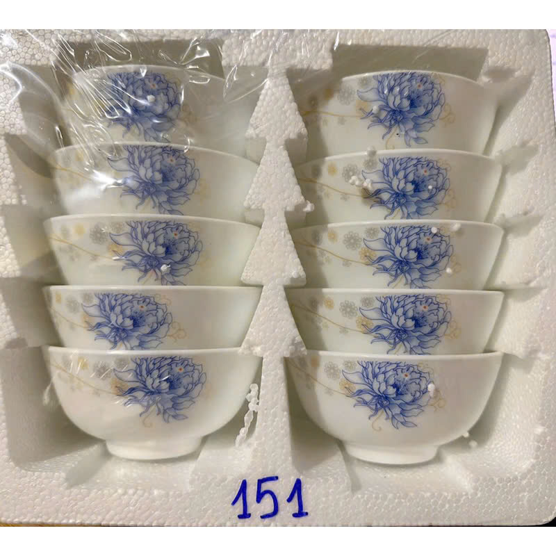 Bộ 10 bát sứ trắng ngọc hoạ tiết nhiều mẫu hoa sang trọng