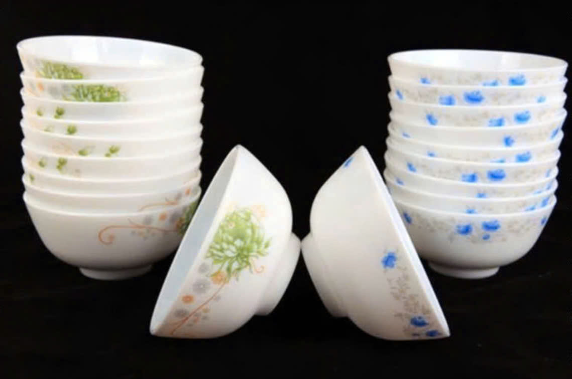 Bộ 10 bát sứ trắng ngọc hoạ tiết nhiều mẫu hoa sang trọng