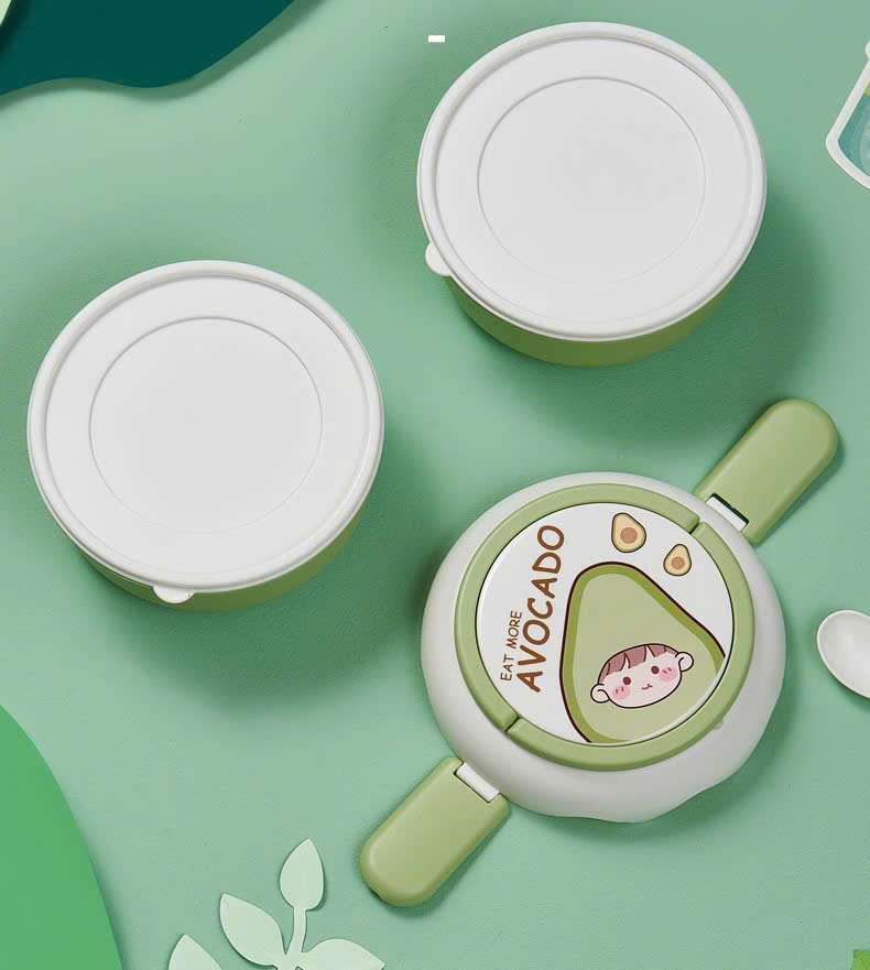 Hộp cơm hoa quả hình tròn 2 tầng có quai xách tiện lợi