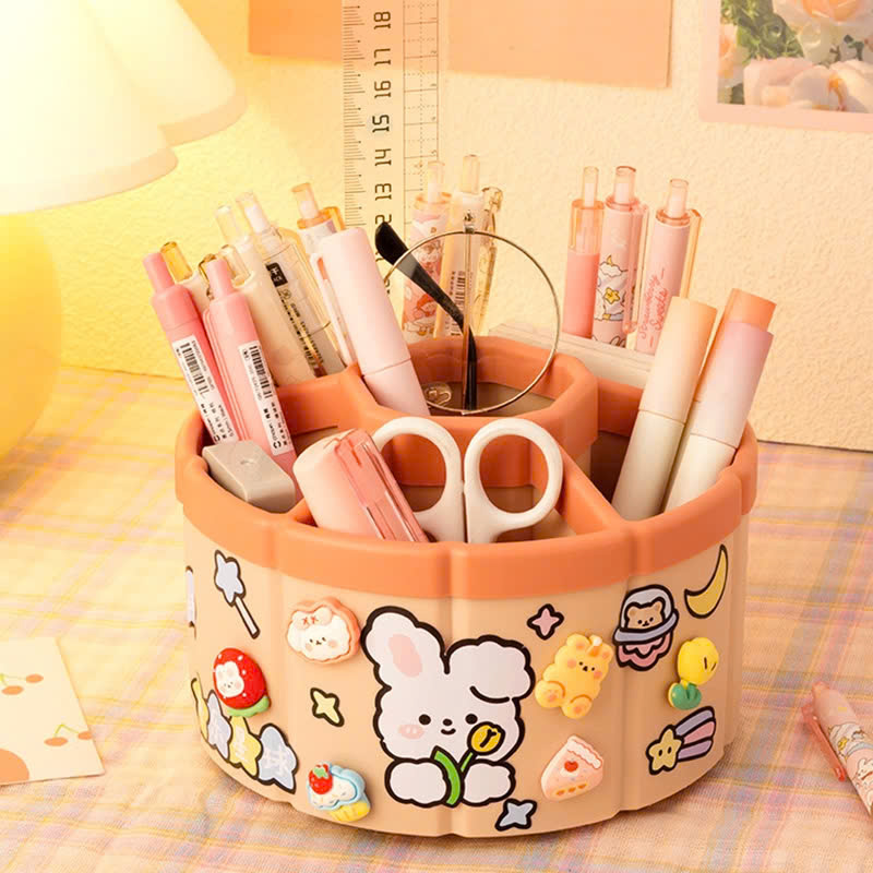 Hộp đựng bút để bàn xoay 360 hình hoa 6 ngăn