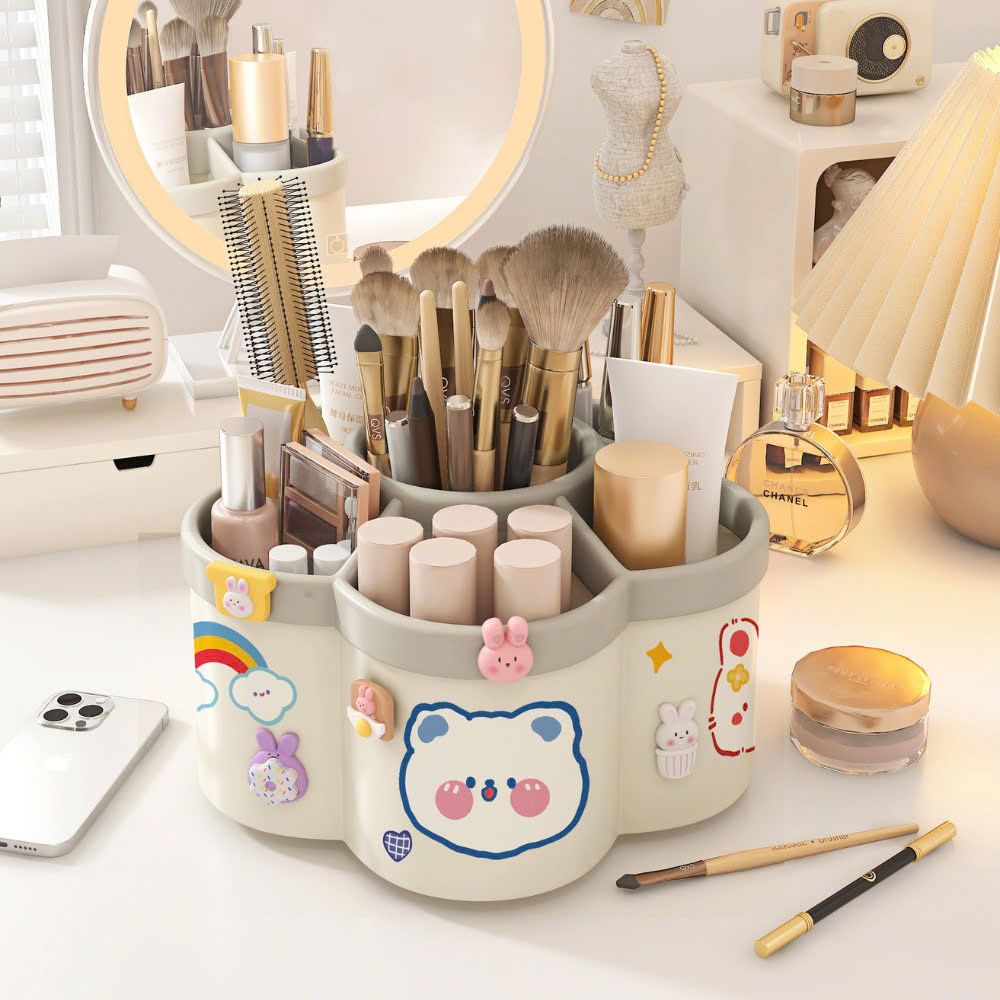 Hộp đựng bút để bàn xoay 360 hình hoa 6 ngăn