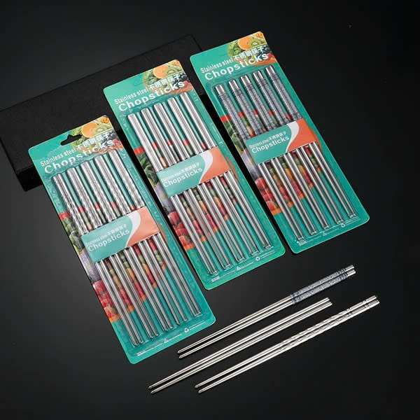 Bộ 5 đôi đũa inox xoắn chống trượt cao cấp