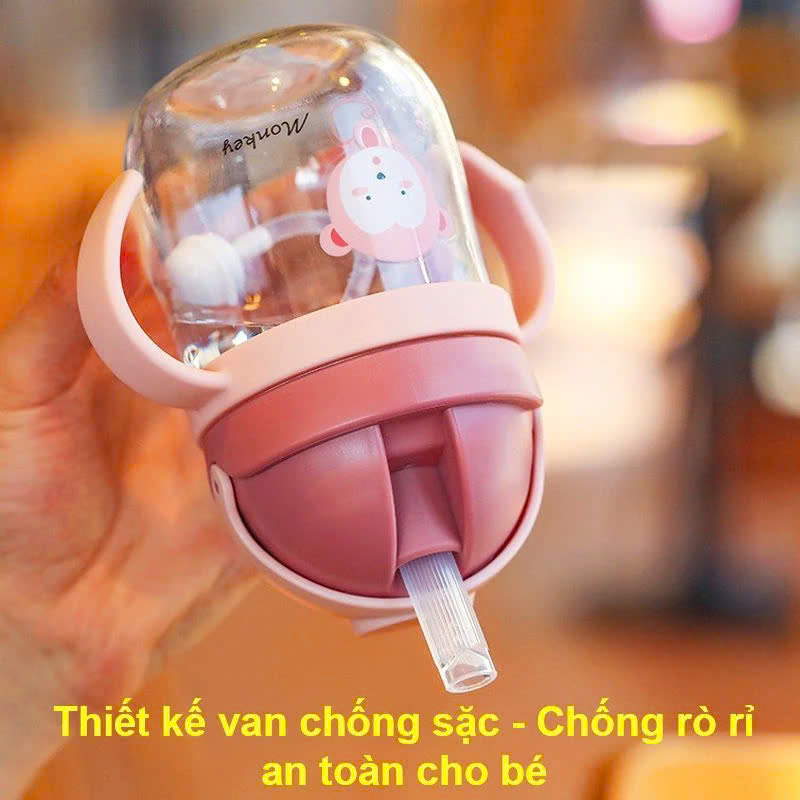 Bình tập uống nước cho bé 250ml có ống hút silicon mềm chống sặc