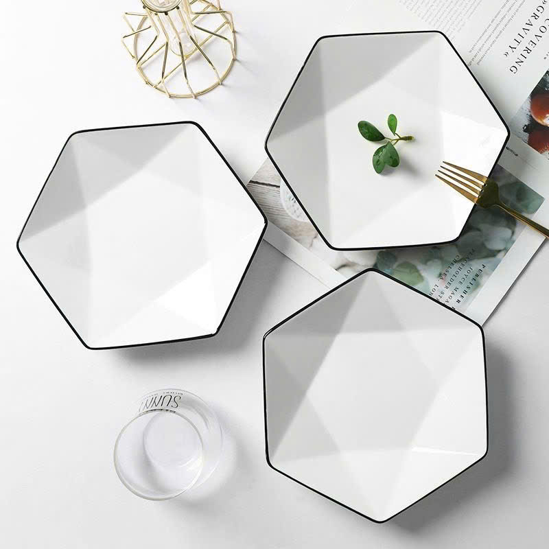 Đĩa 8 lục giác viền đen sang trọng