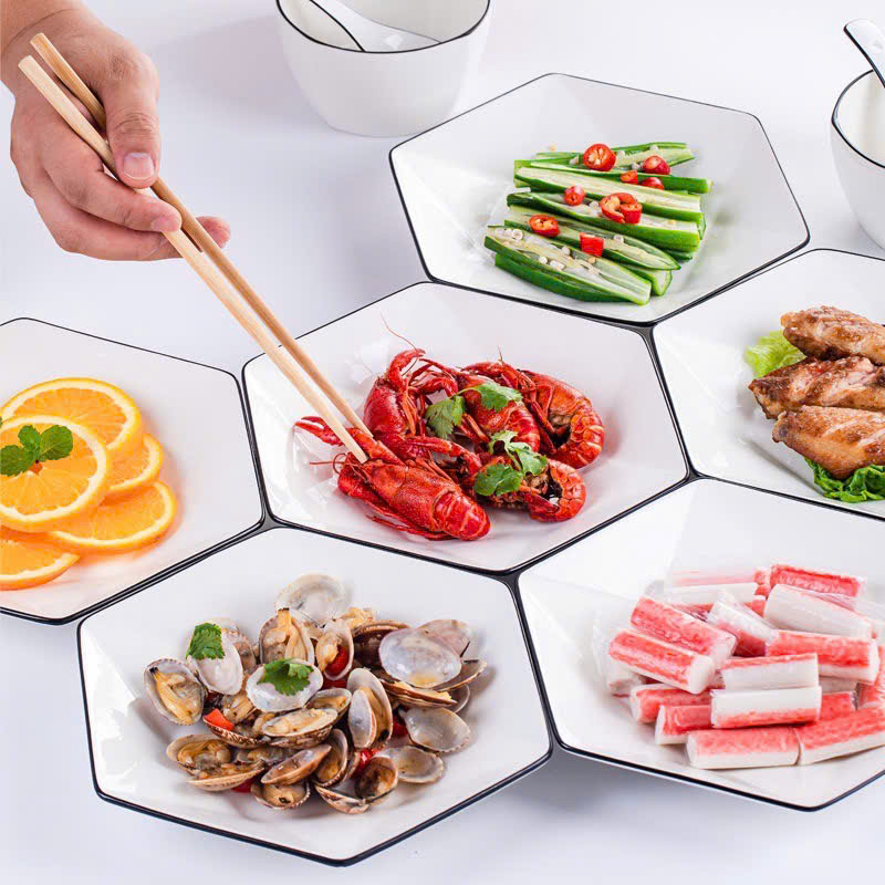 Đĩa 8 lục giác viền đen sang trọng