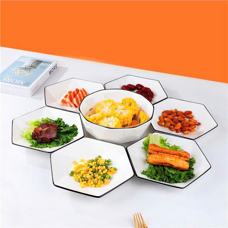 Đĩa 8 lục giác viền đen sang trọng