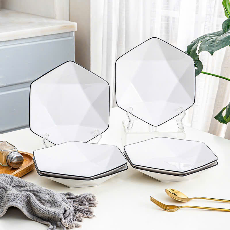 Đĩa 8 lục giác viền đen sang trọng