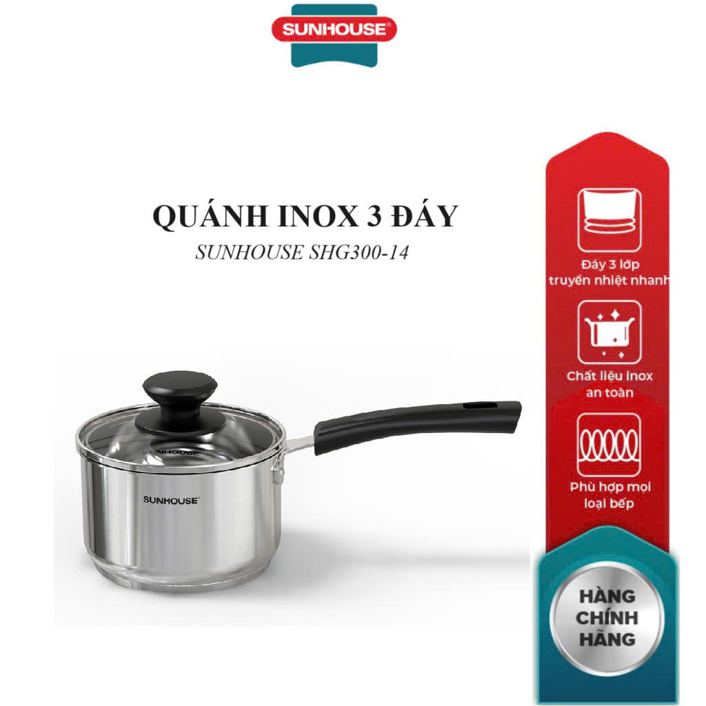 Quánh inox 3 đáy Sunhouse SHG300-14