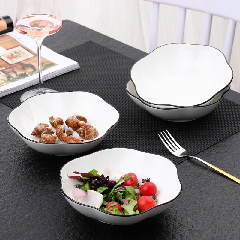 Đĩa sứ cao cấp viền đen bèo đơn giản sang trọng (T60)