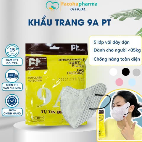 Thùng 100 gói khẩu trang 9A PT siêu chống nắng thiết kế ôm trọn mặt