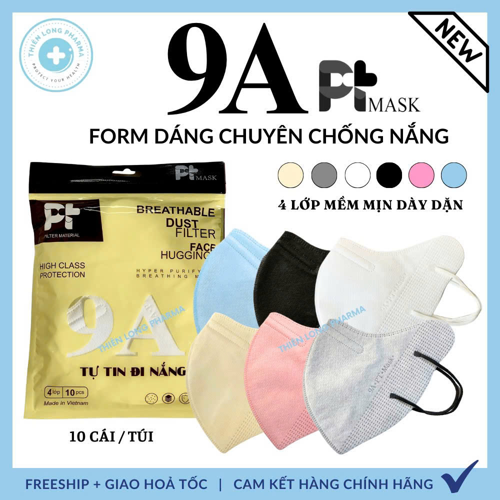 Thùng 100 gói khẩu trang 9A PT siêu chống nắng thiết kế ôm trọn mặt