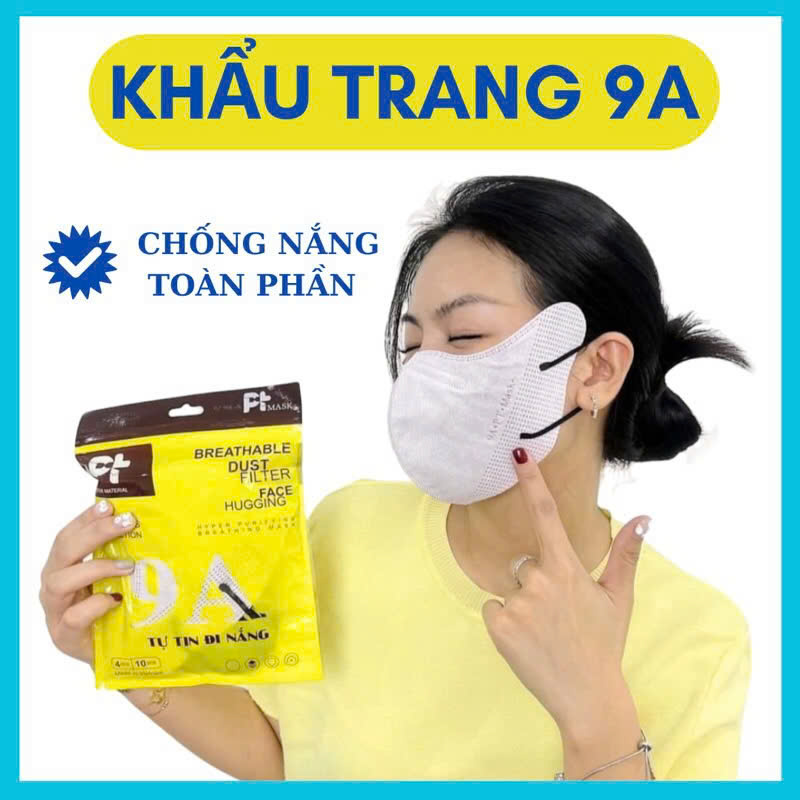 Thùng 100 gói khẩu trang 9A PT siêu chống nắng thiết kế ôm trọn mặt
