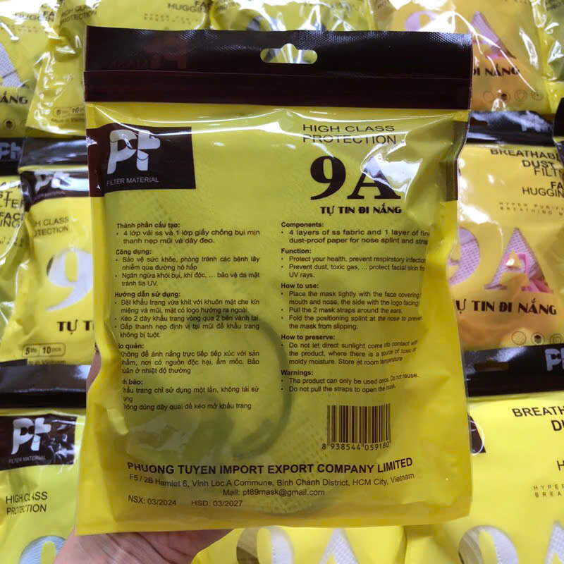 Thùng 100 gói khẩu trang 9A PT siêu chống nắng thiết kế ôm trọn mặt