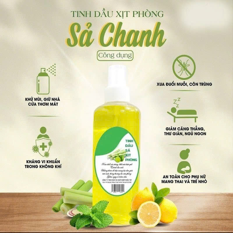 Chai xịt phòng tinh dầu sả chanh thơm phòng đuổi muỗi tiện lợi 250ml