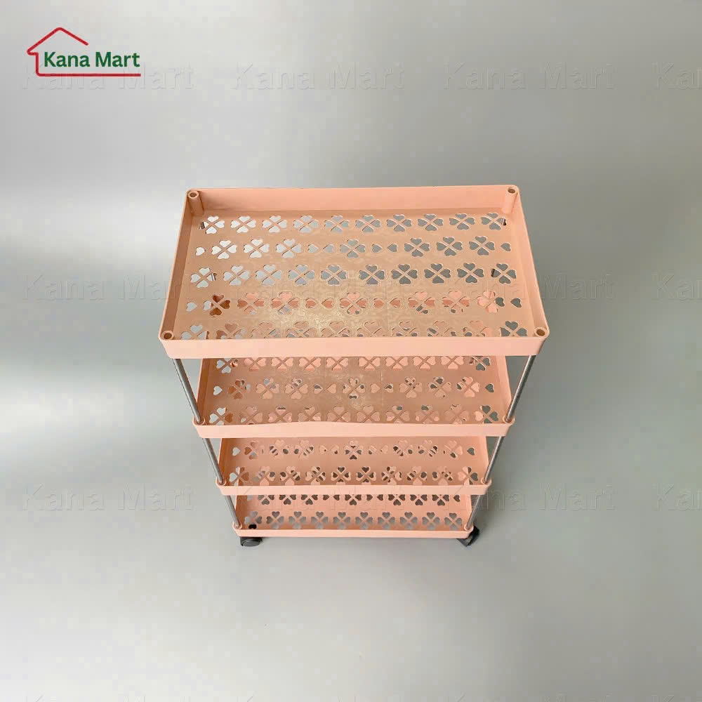 Kệ nhựa để đồ 4 tầng đa năng có bánh xe (Màu Hồng)