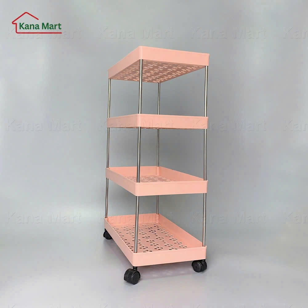 Kệ nhựa để đồ 4 tầng đa năng có bánh xe (Màu Hồng)