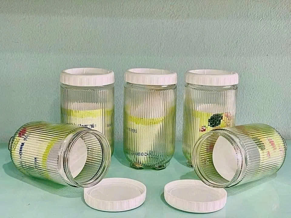 Hũ thuỷ tinh nắp vặn vân sọc 900ml