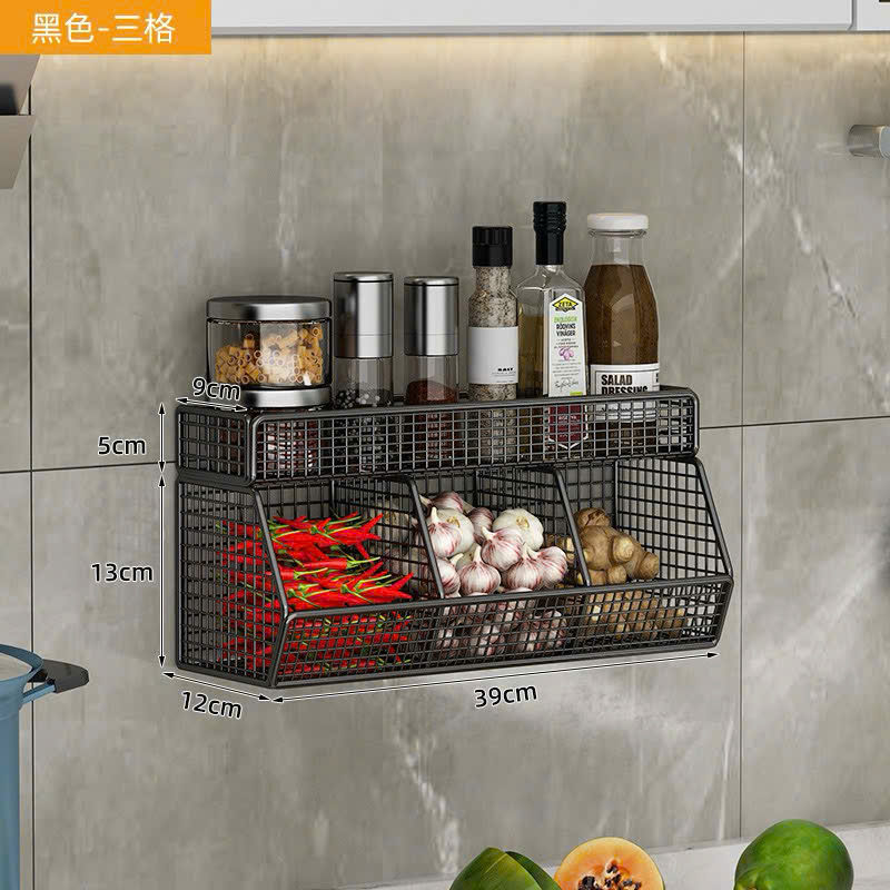 Kệ đựng hành tỏi gia vị nhà bếp 2 tầng 3 ngăn kèm miếng dán