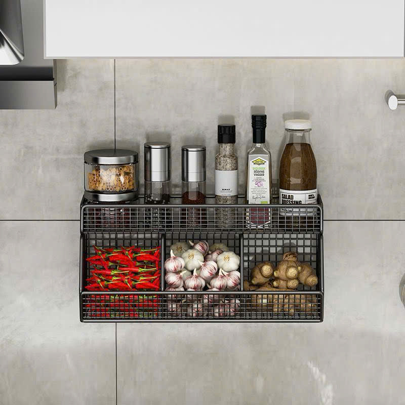 Kệ đựng hành tỏi gia vị nhà bếp 2 tầng 3 ngăn kèm miếng dán