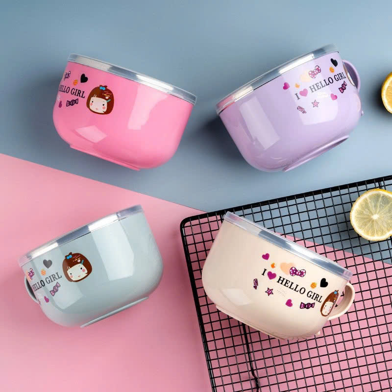 Ca úp mì có nắp đậy ruột inox Hoạt Hình xinh xắn