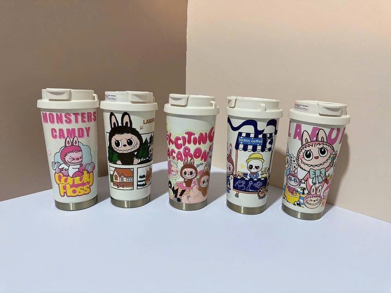 Cốc giữ nhiệt hoạ tiết Labubu có NÚT BẬT dung tích 600ml