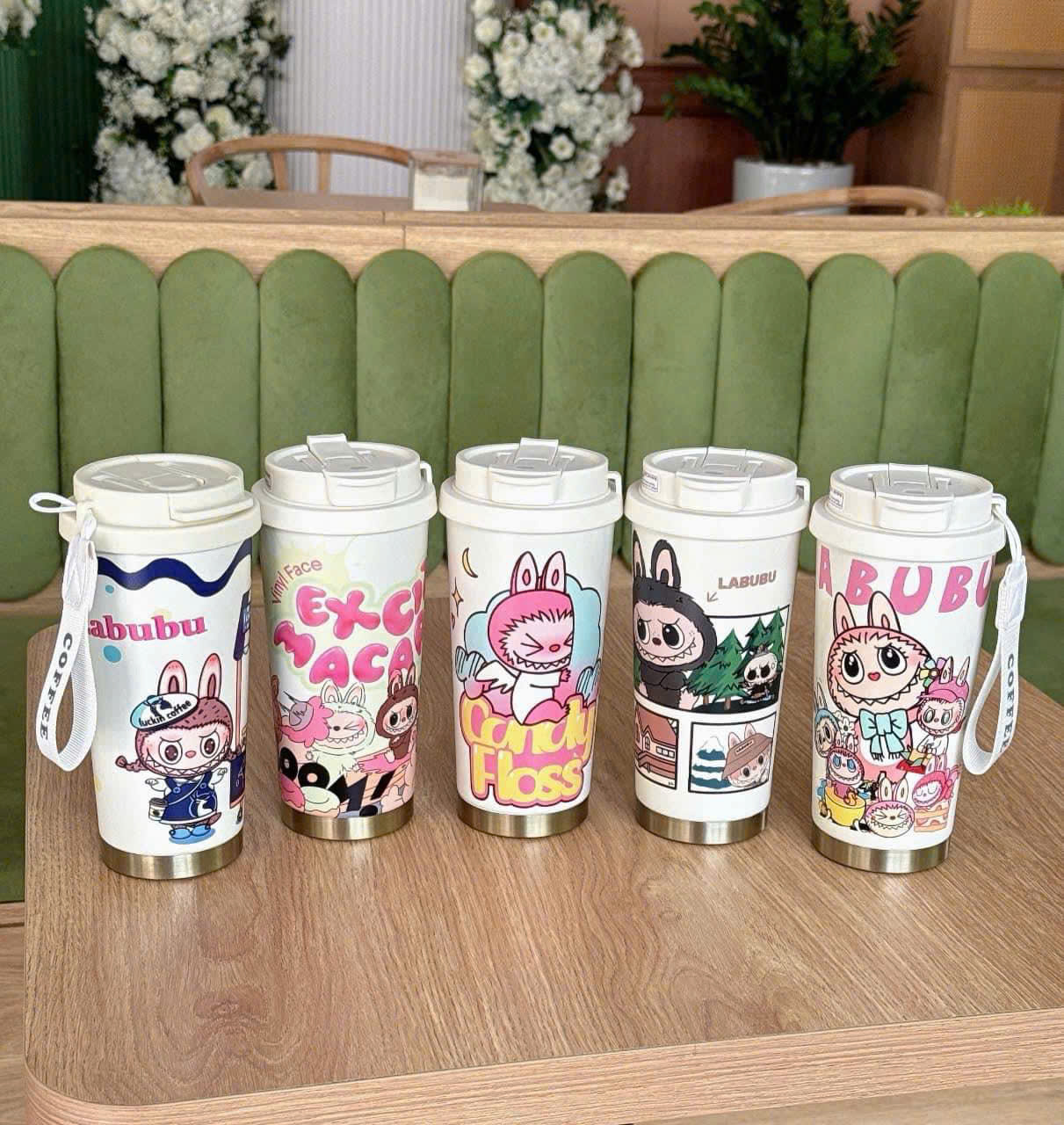 Cốc giữ nhiệt hoạ tiết Labubu có NÚT BẬT dung tích 600ml