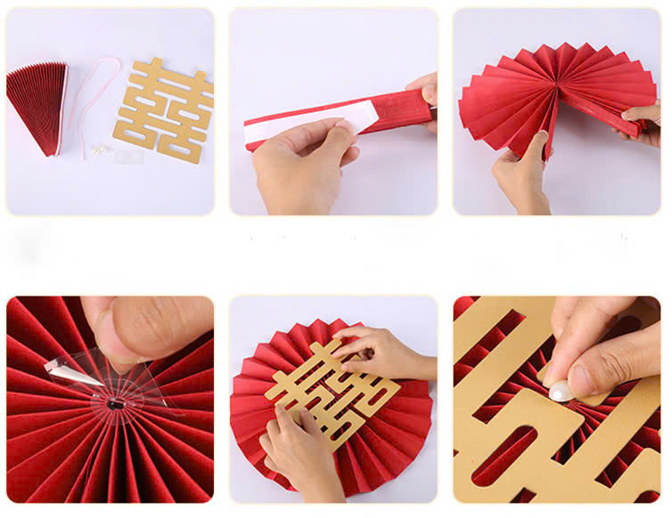 Set 6 quạt gấp giấy hoa mai trang trí tết