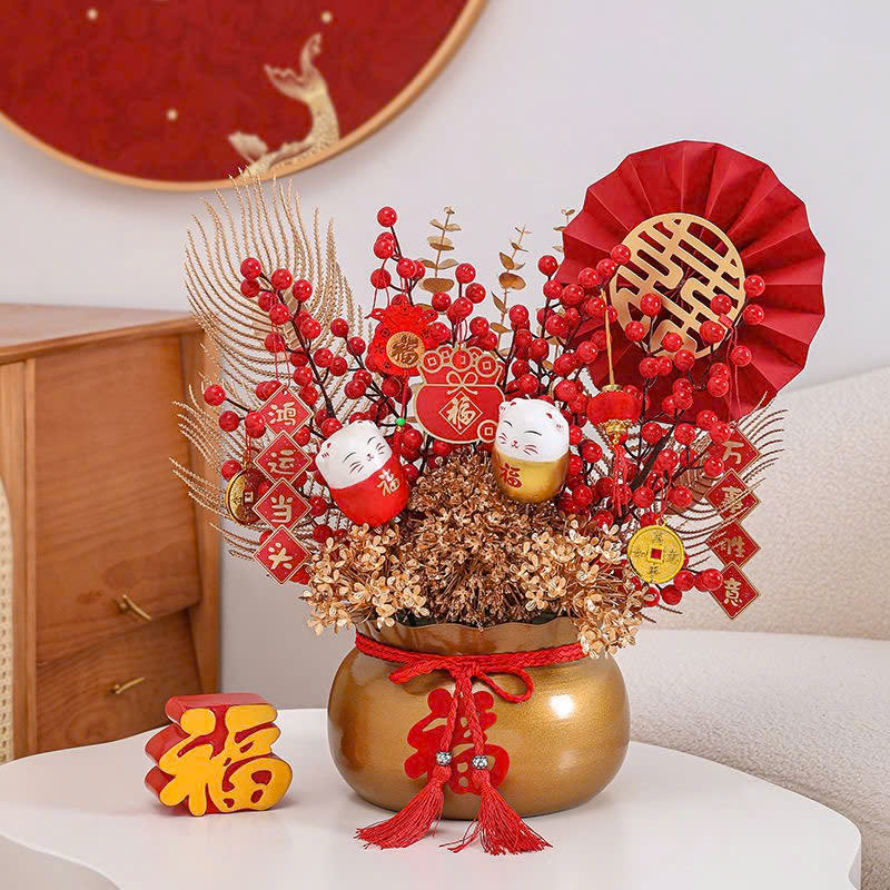 Set 6 quạt gấp giấy hoa mai trang trí tết