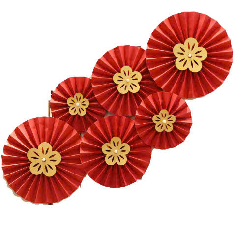 Set 6 quạt gấp giấy hoa mai trang trí tết