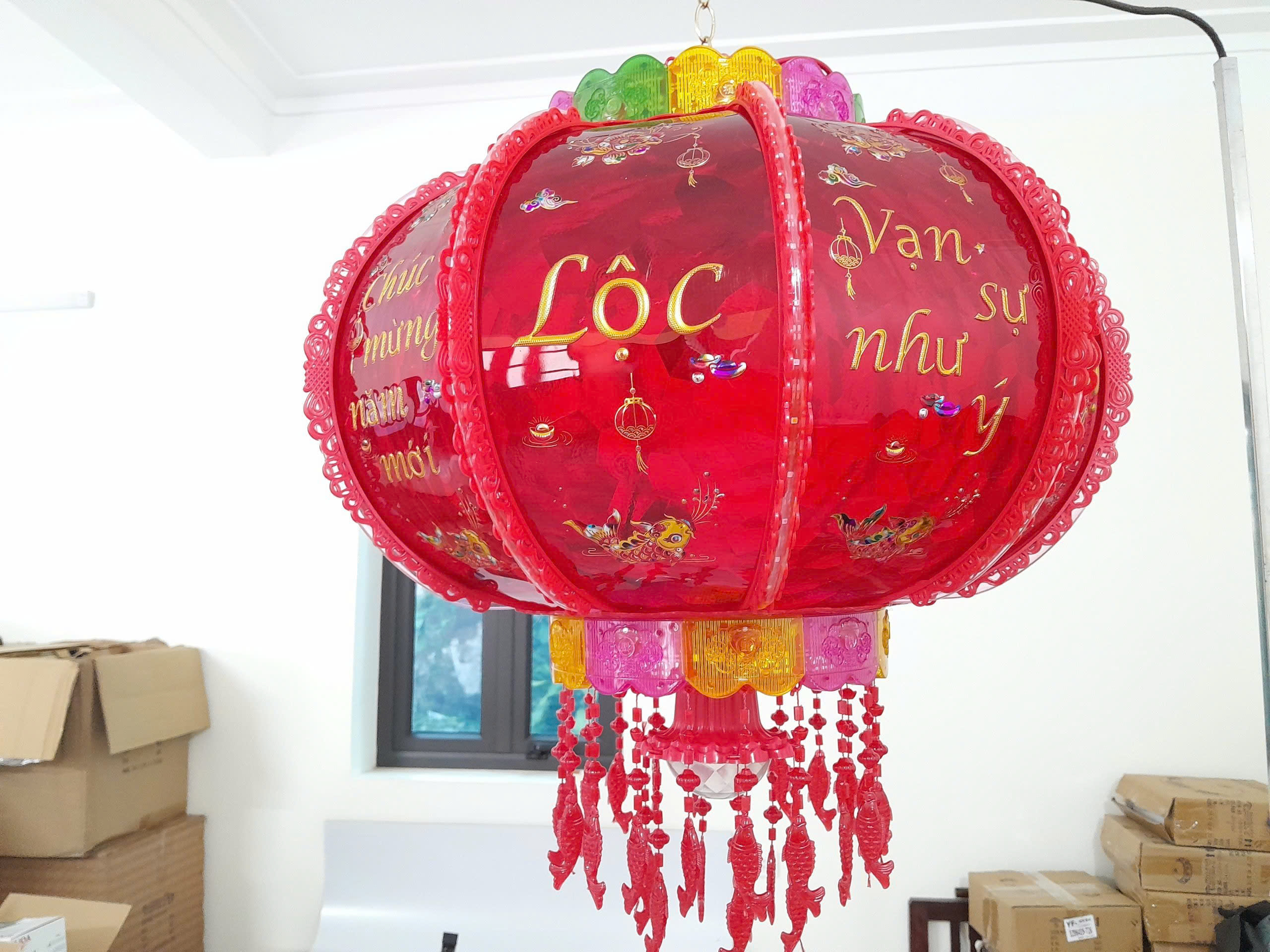 Lồng đèn điện xoay 360 độ trang trí tết size 50cm