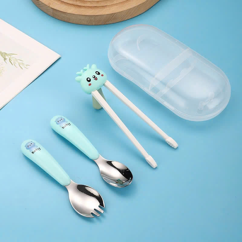 Bộ 3 muỗng nĩa đũa tập ăn an toàn cho bé