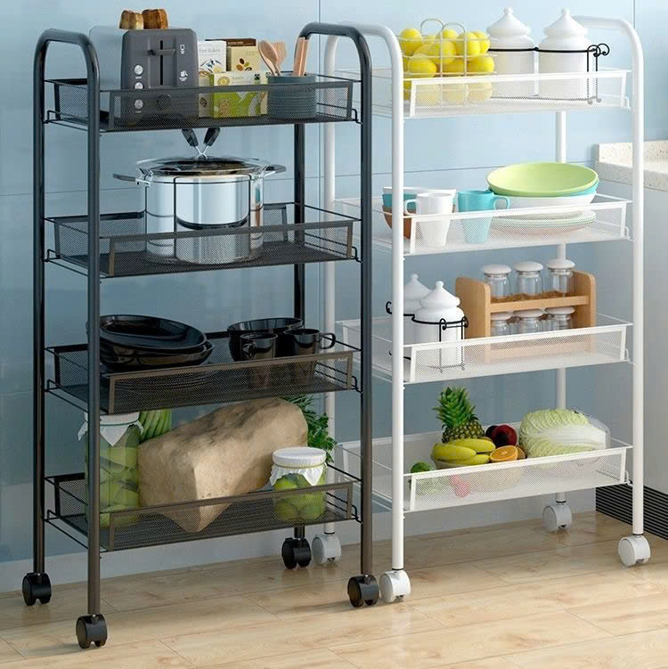 Kệ đa năng khay lưới thép 4 tầng có bánh xe tiện lợi