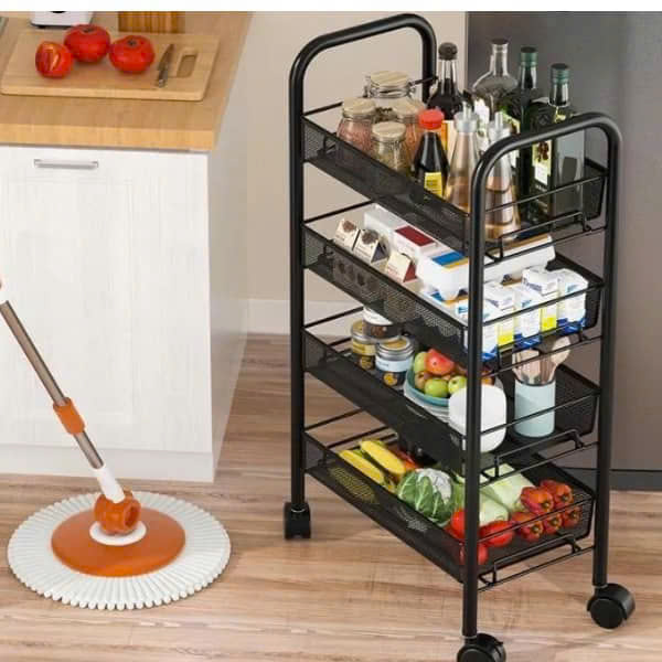 Kệ đa năng khay lưới thép 4 tầng có bánh xe tiện lợi