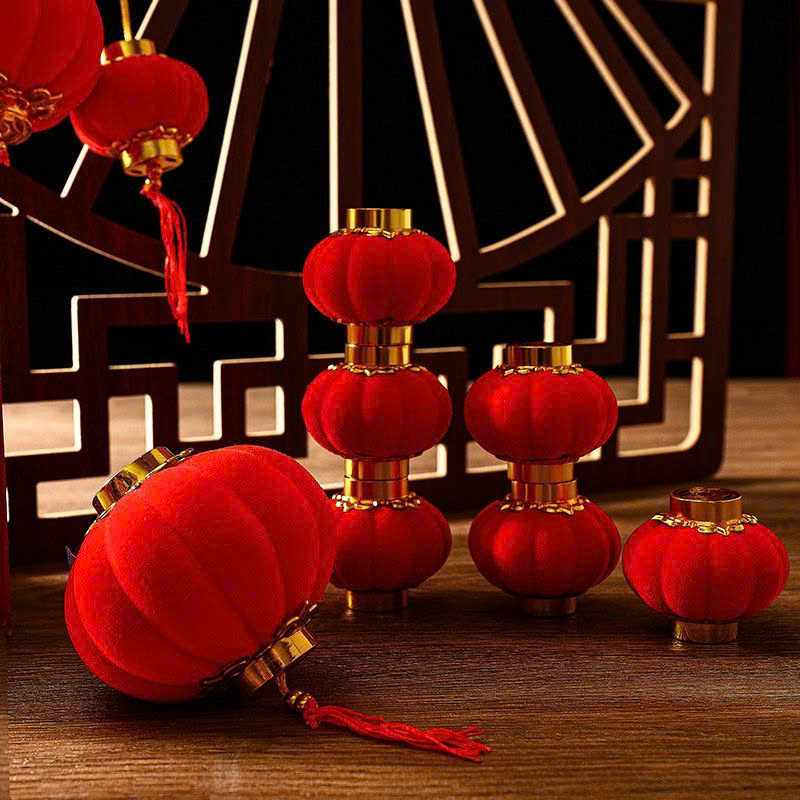 Set 20 quả đèn lồng nhung đỏ trang trí lễ hội Tết size 6