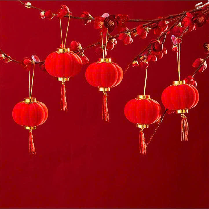 Set 20 quả đèn lồng nhung đỏ trang trí lễ hội Tết size 6