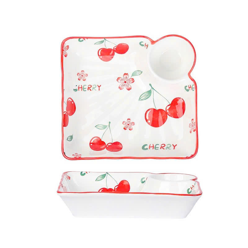 Đĩa sứ vuông hoạ tiết đáng yêu có ngăn chấm