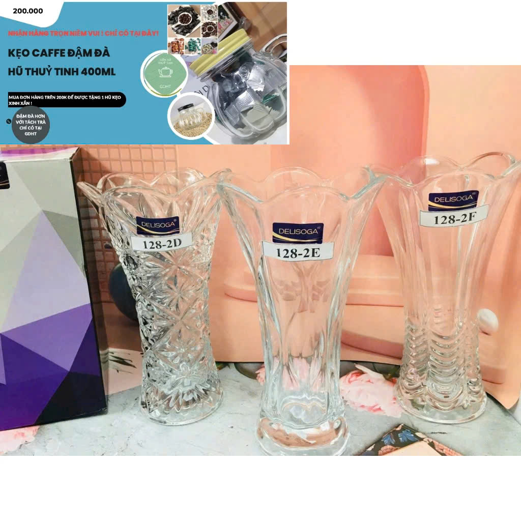 Lọ hoa thuỷ tinh dáng trụ vát cao sang trọng 25cm